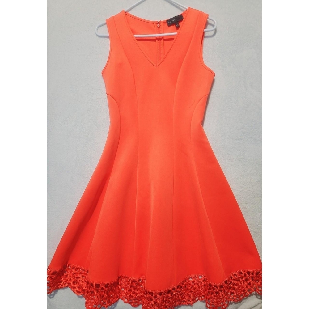 Donna Ricco Bright Orange Sleeveless Fit-and-Flare Dress